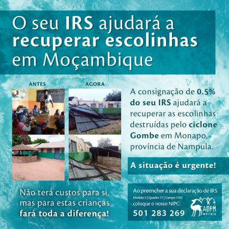 Consignação IRS 2022 | Ajude a recuperar as escolinhas destruídas pelo ciclone Gombe em Moçambique